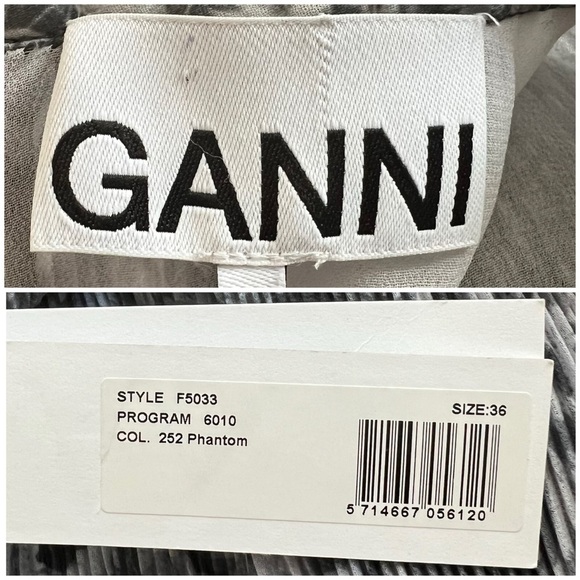 Ganni Floral Print Plisse Crepe de Chine Midi Dress Phantom Gray Size 36 NEW - Picture 14 of 16